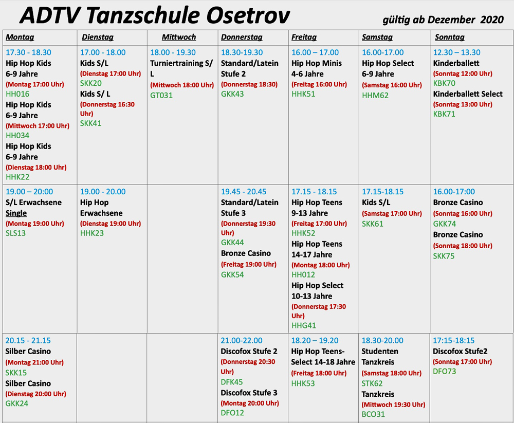 STUNDENPLAN ONLINE STREAM DEZEMBER